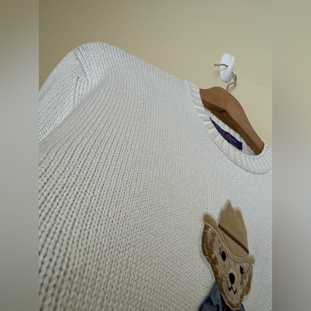 Ralph Lauren Purple Label New Hamptons Spring Polo Bear Silk Sweater White Small - Picture 3 of 12